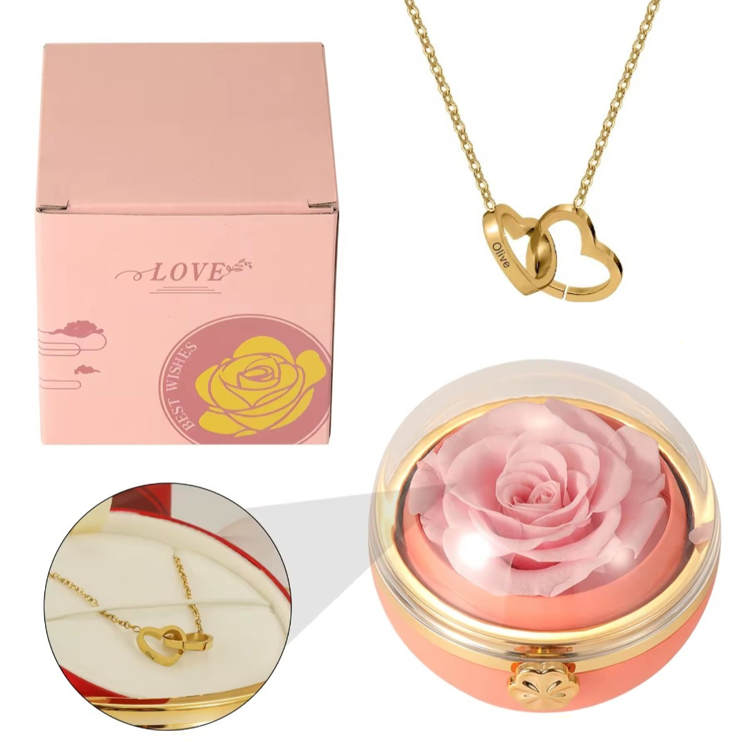 Caixa Rotativa Com Rosa & Colar Dual Love Personalizado