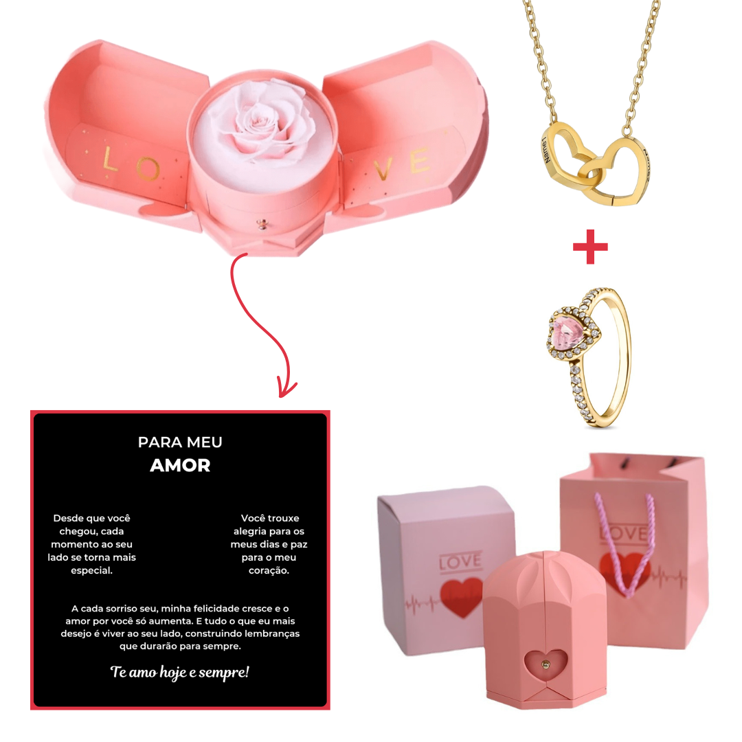 Caixa Asas & Colar Personalizado + Anel Solitário De Brinde
