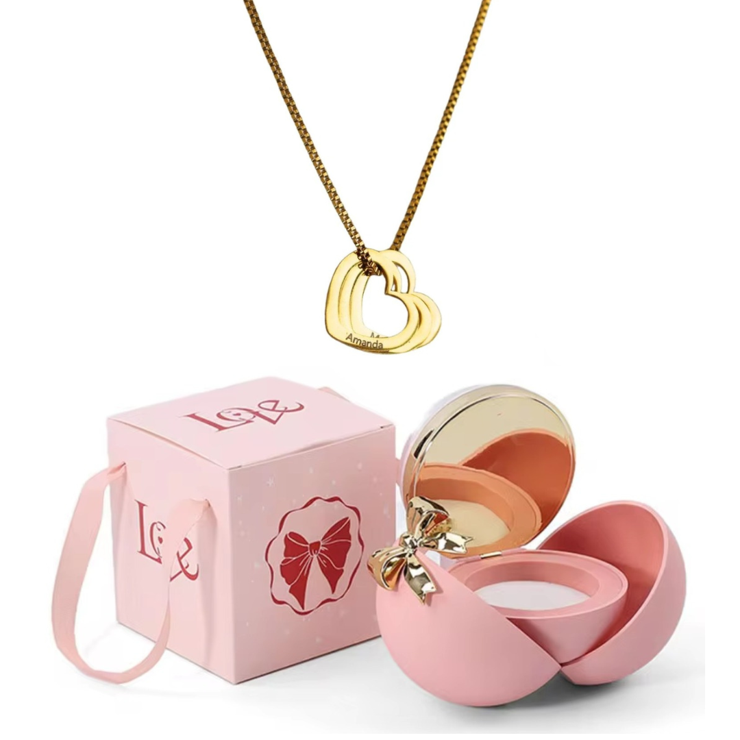 Caixa Laço Eterno & Colar Corações Personalizados