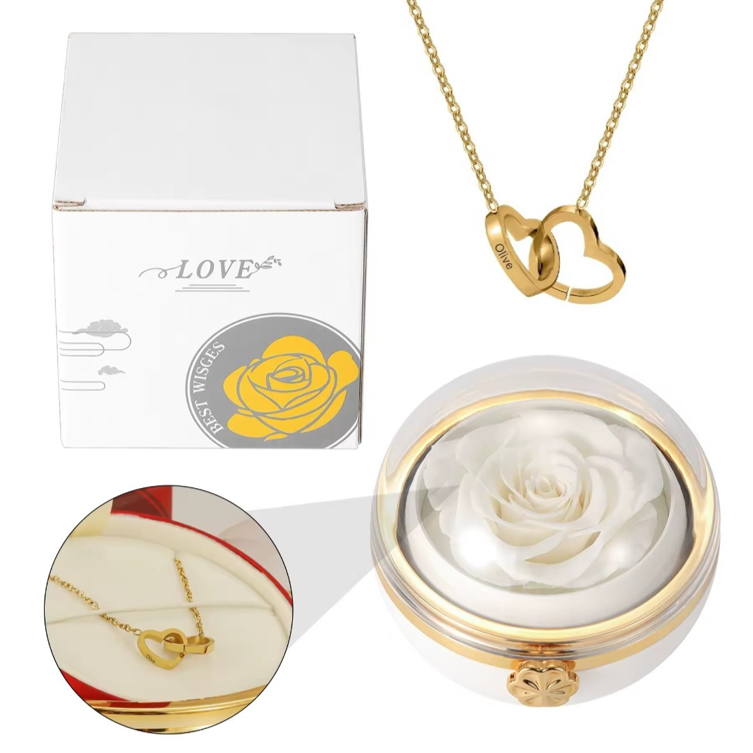 Caixa Rotativa Com Rosa & Colar Dual Love Personalizado