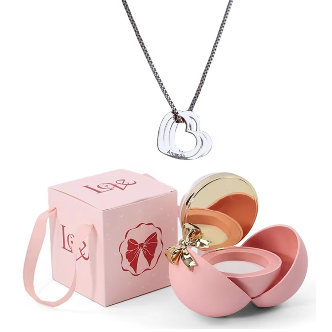 Caixa Laço Eterno & Colar Corações Personalizados