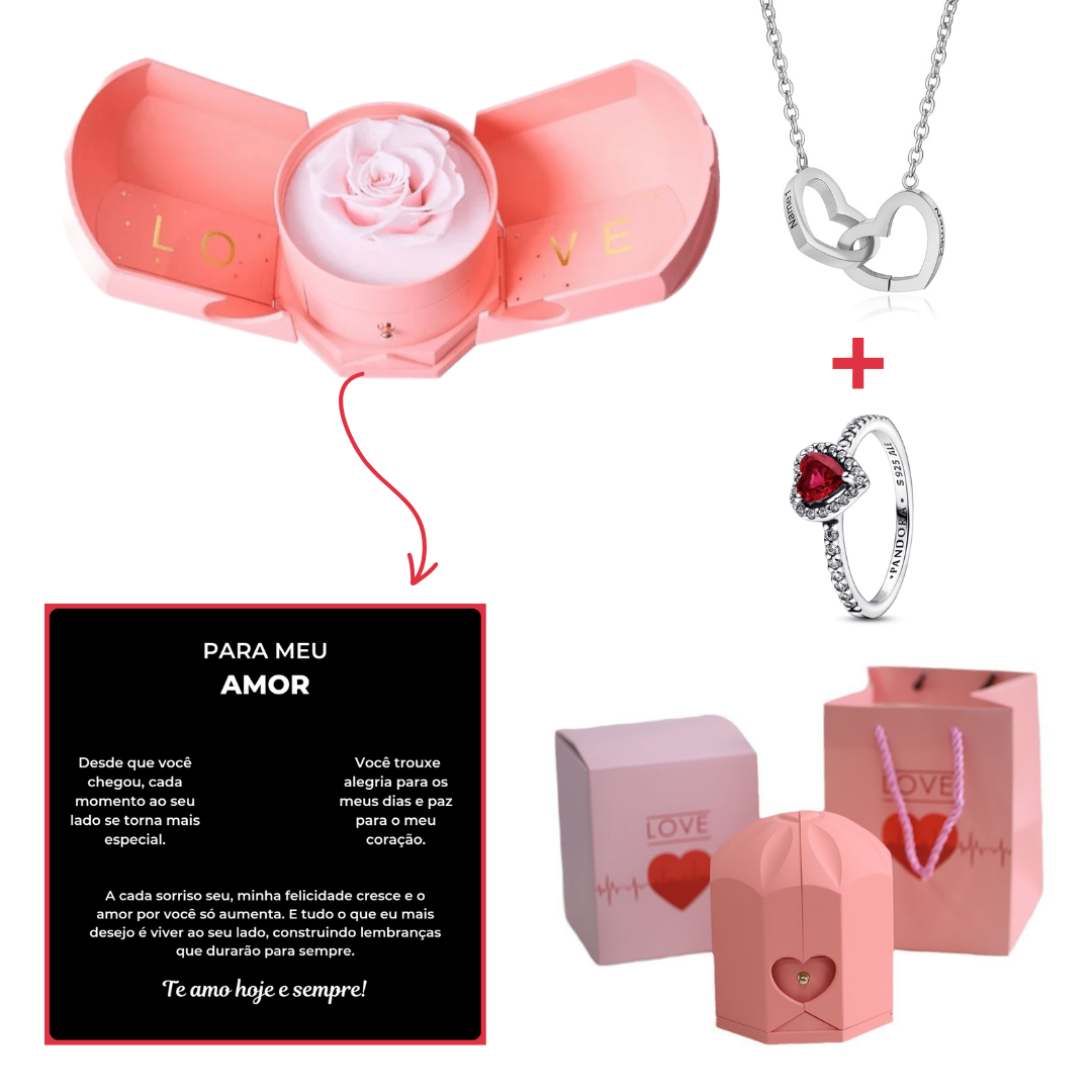 Caixa Asas & Colar Personalizado + Anel Solitário De Brinde