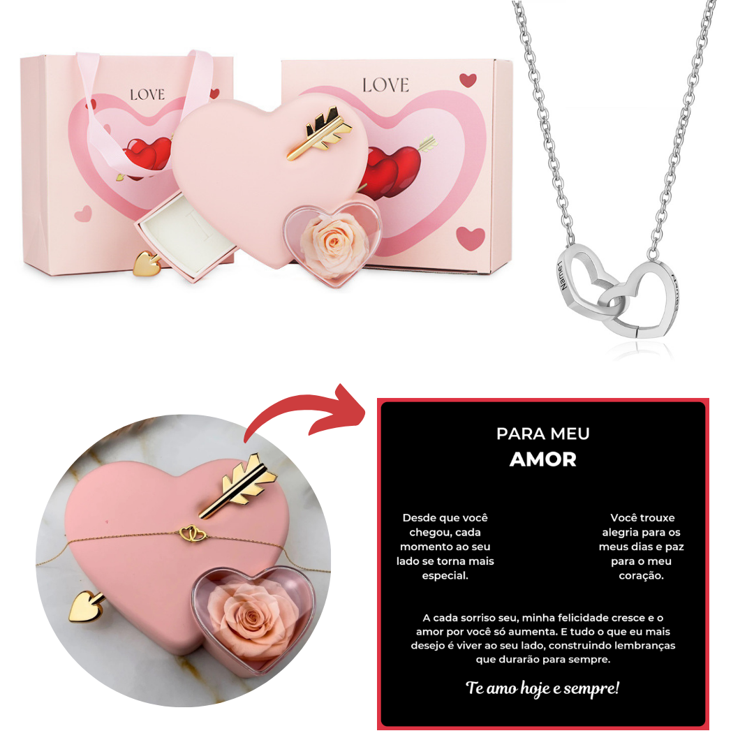 Caixa Cupido & Colar Dual Love Personalizavel