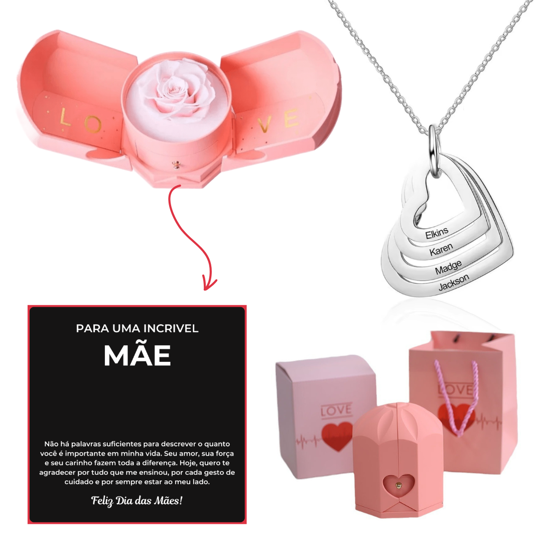 Caixa Asas & Colar Amor Fraterno Personalizado Com Nomes