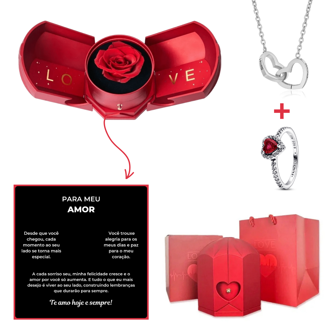 Caixa Asas & Colar Personalizado + Anel Solitário De Brinde