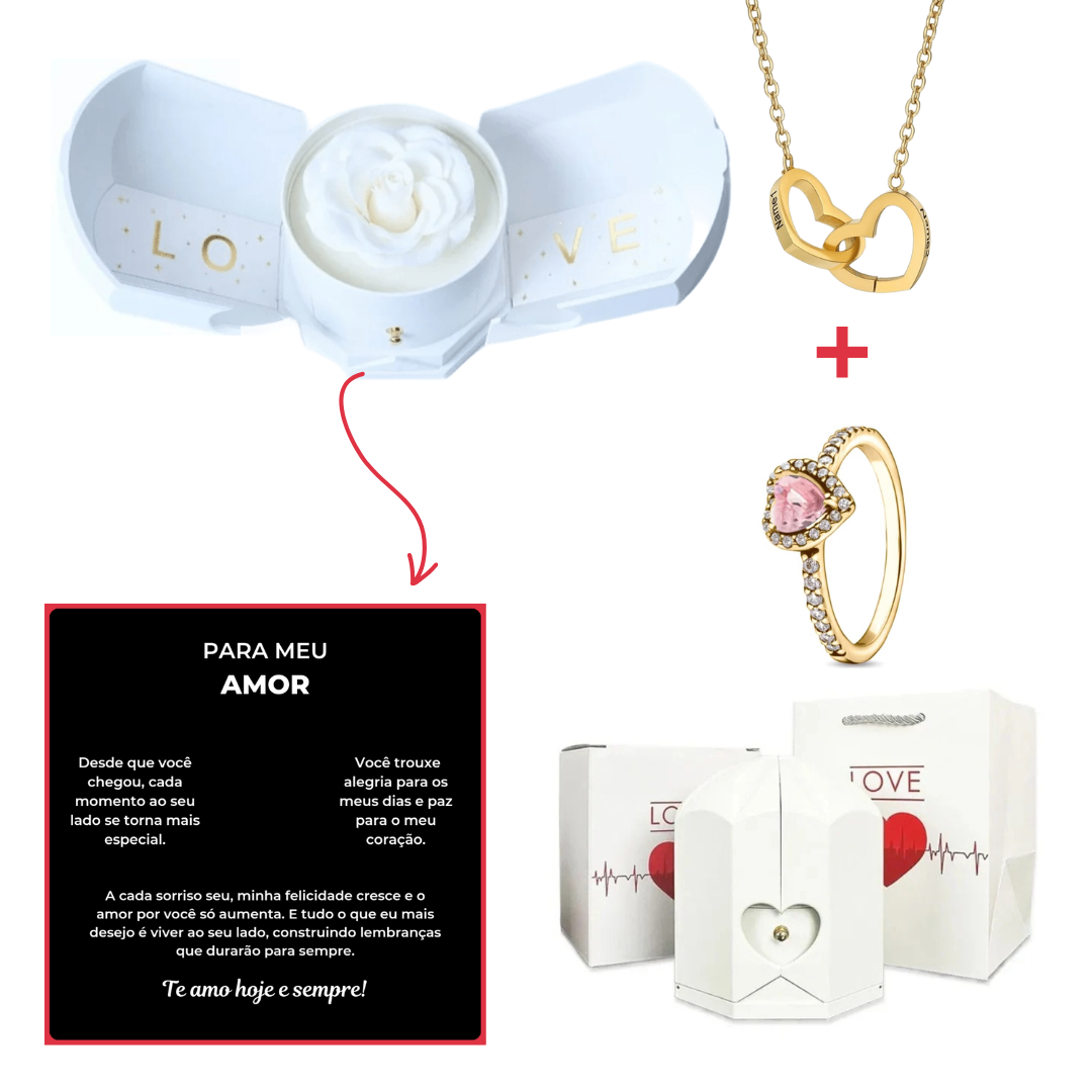 Caixa Asas & Colar Personalizado + Anel Solitário De Brinde
