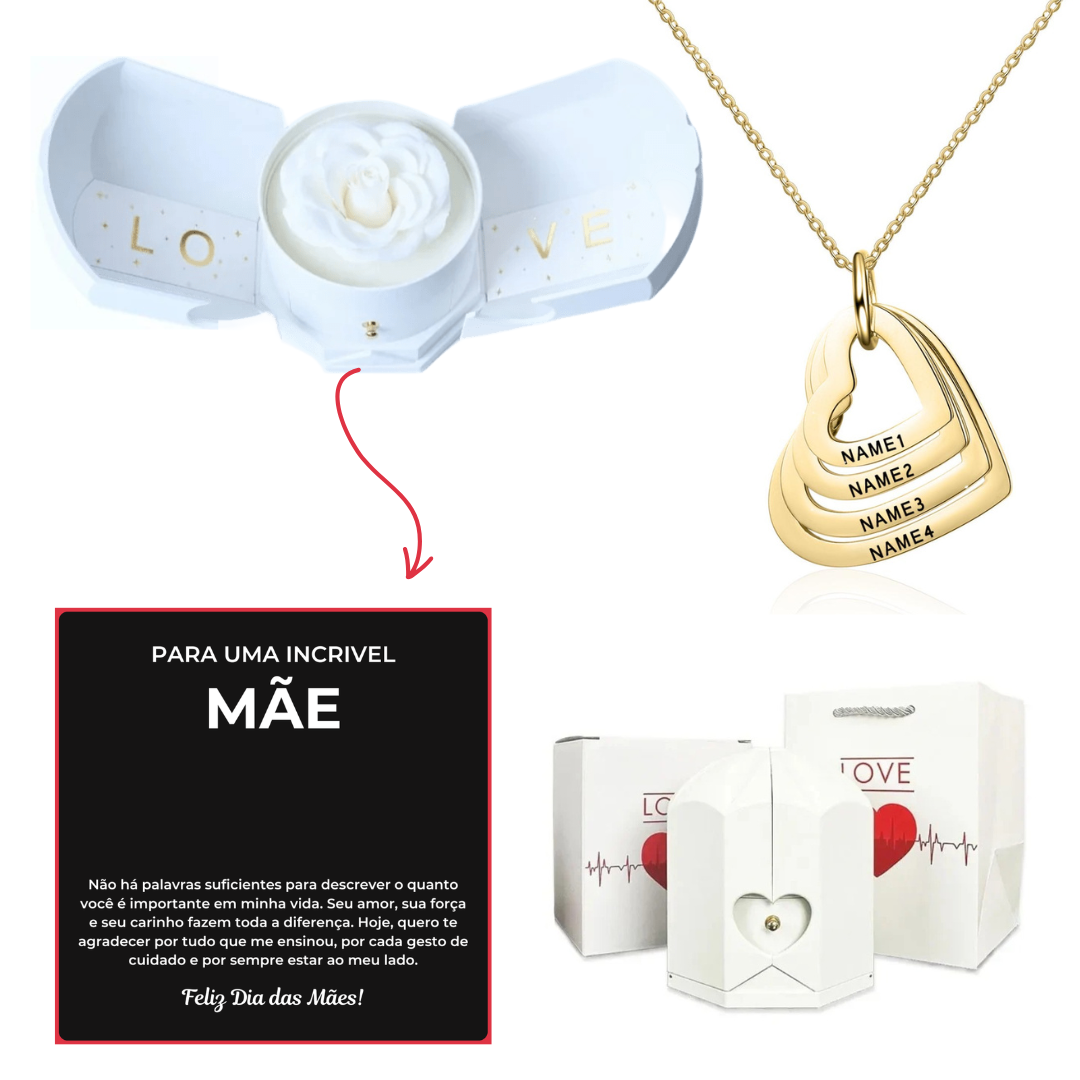 Caixa Asas & Colar Amor Fraterno Personalizado Com Nomes