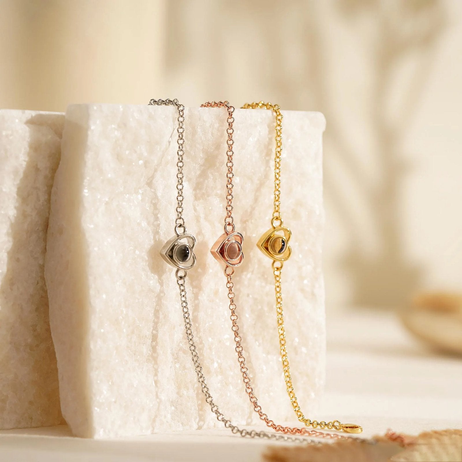 Pulseira Projeção Com Foto Pingente De Coração Feminina