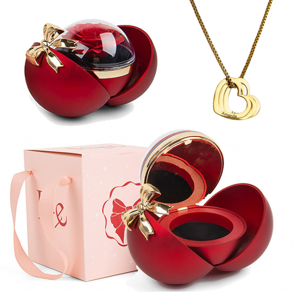 Caixa Laço Eterno & Colar Corações Personalizados