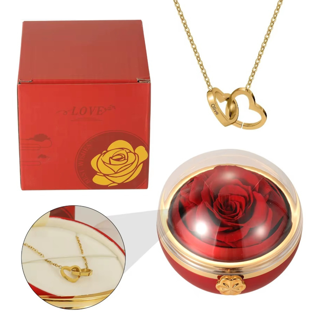 Caixa Rotativa Com Rosa & Colar Dual Love Personalizado