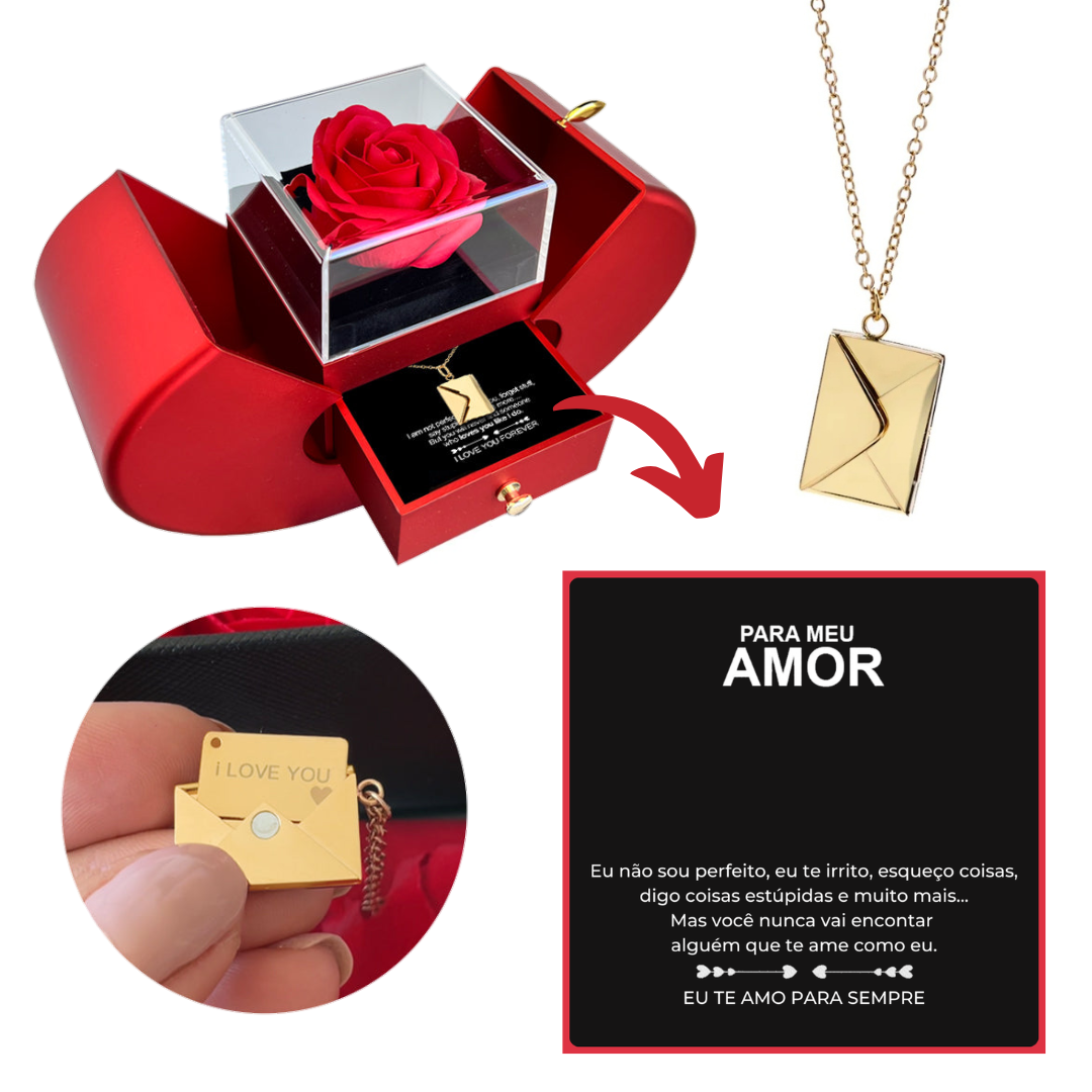 Caixa Maçã Com Rosa & Colar Envepole Personalizado