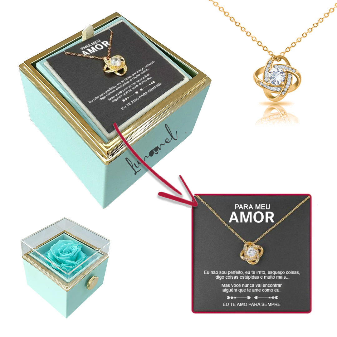 Caixa Rotativa Rosa Real & Colar Esterlina