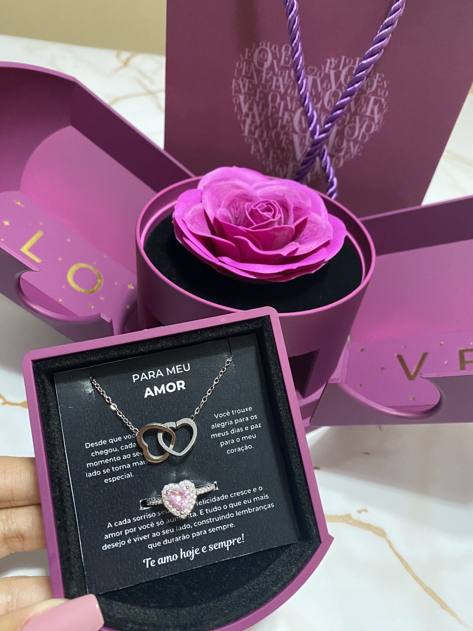 Caixa Asas & Colar Personalizado + Anel Solitário De Brinde