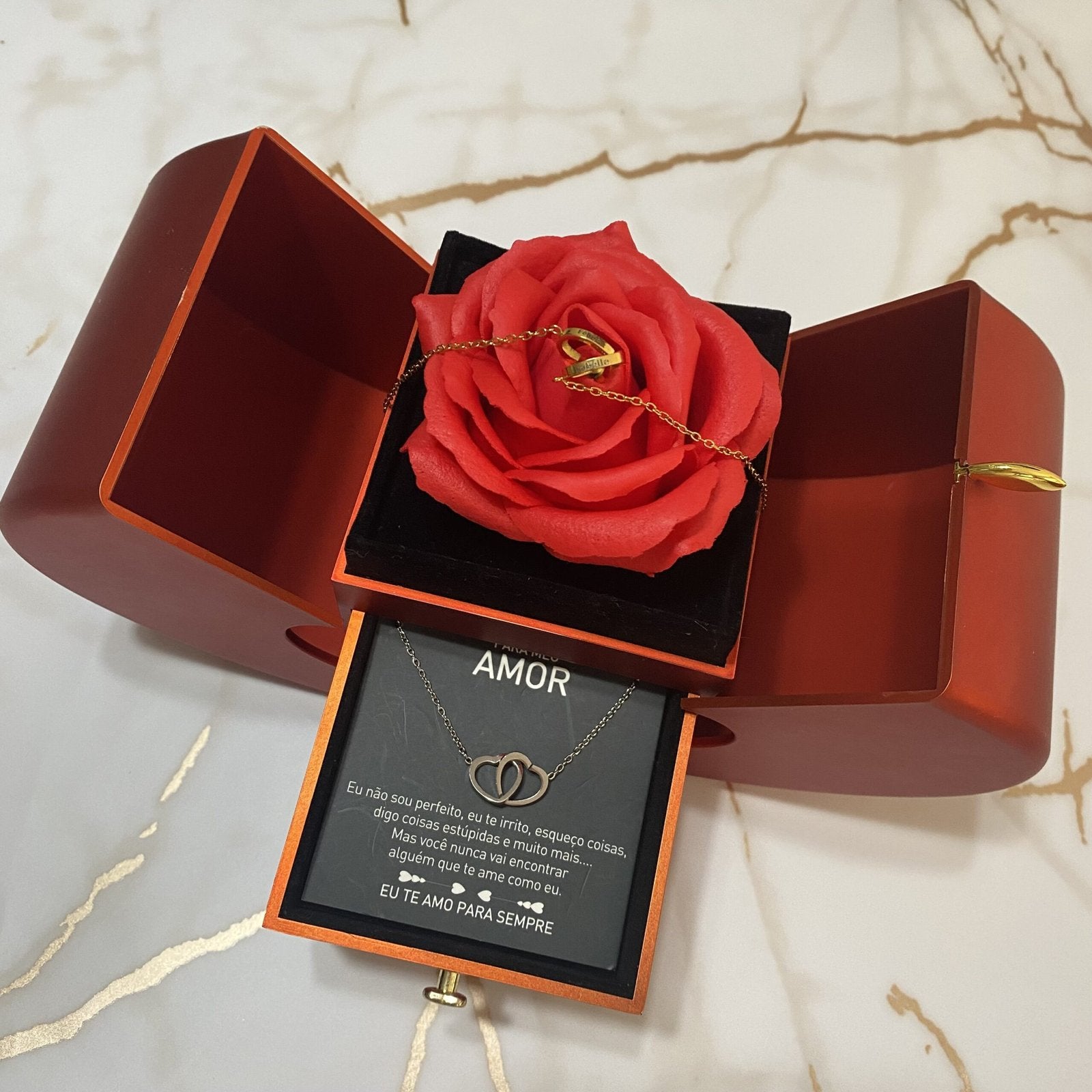 Caixa Maçã Com Rosa & Colar Dual Love Personalizado
