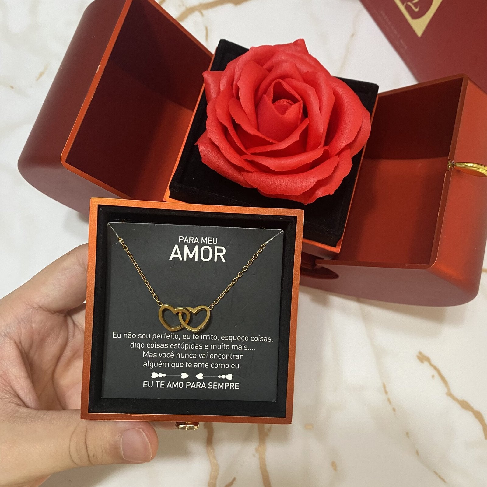 Caixa Maçã Com Rosa & Colar Dual Love Personalizado