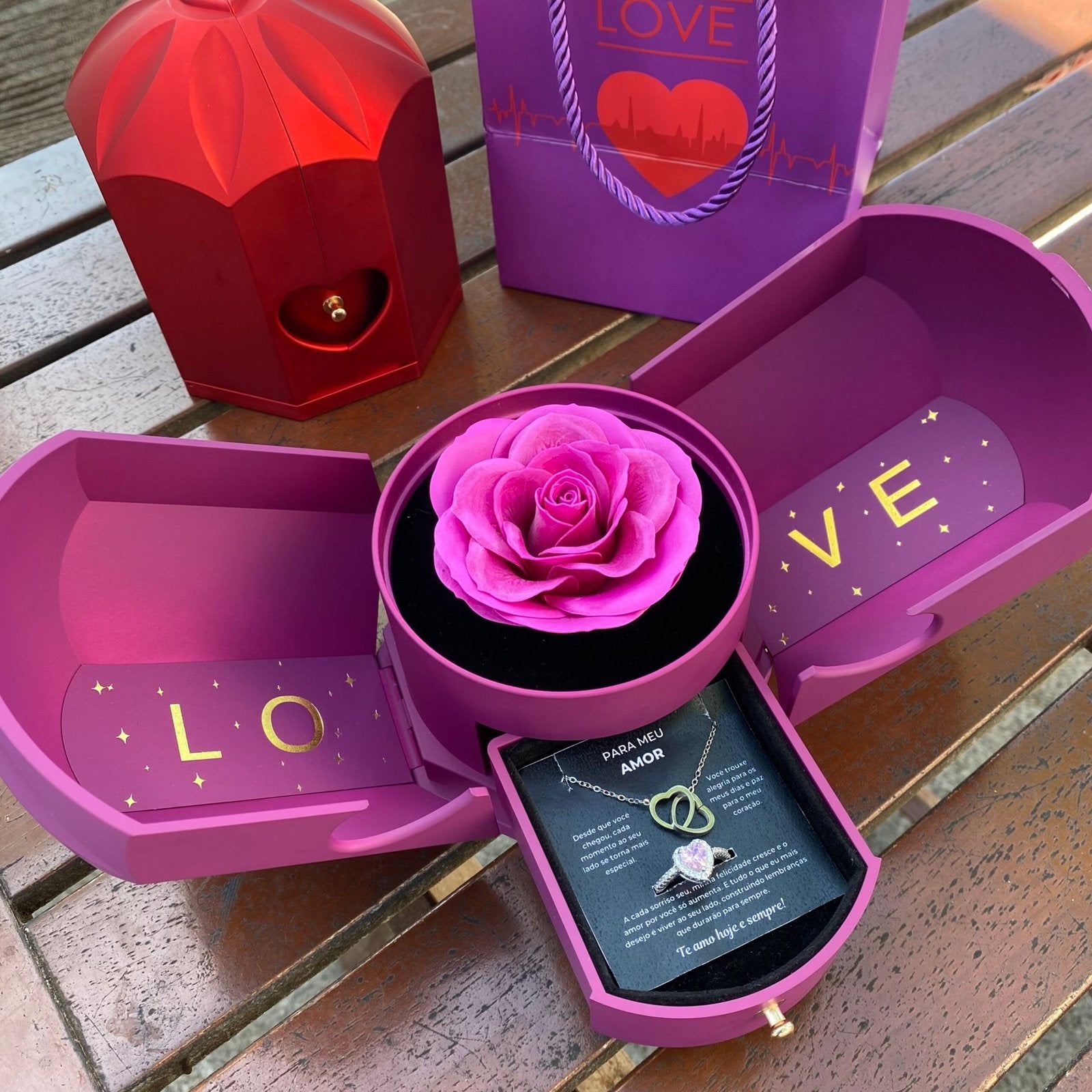 Caixa Asas & Colar Personalizado + Anel Solitário De Brinde