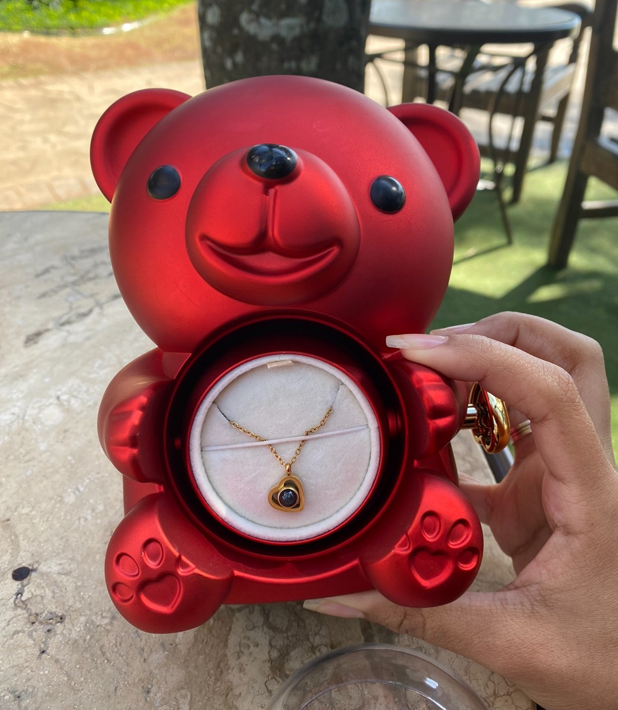 Urso Rotativo Com Rosa Real & Colar Projeção Com Foto