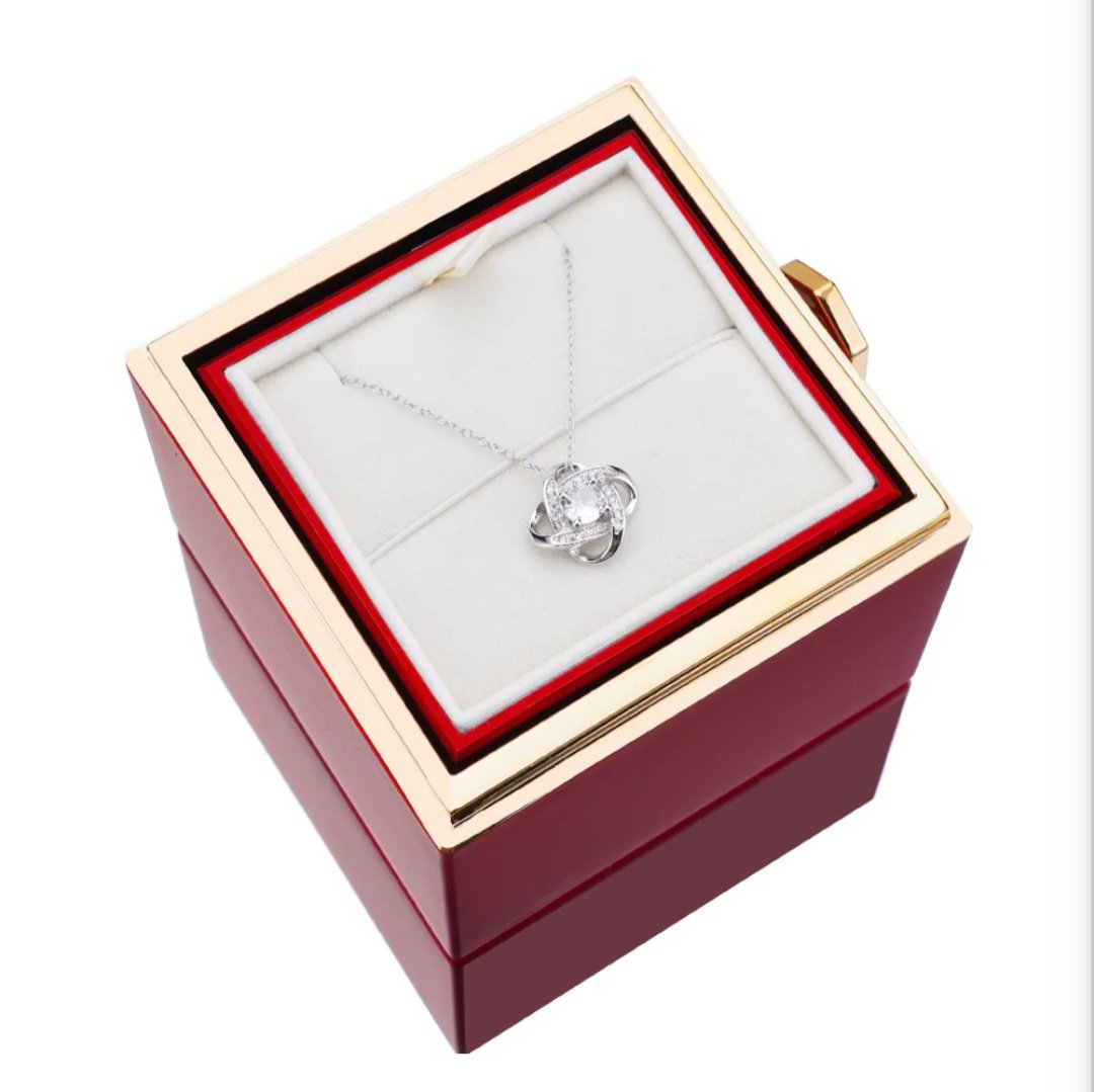 Caixa Rotativa Rosa Real & Colar Esterlina