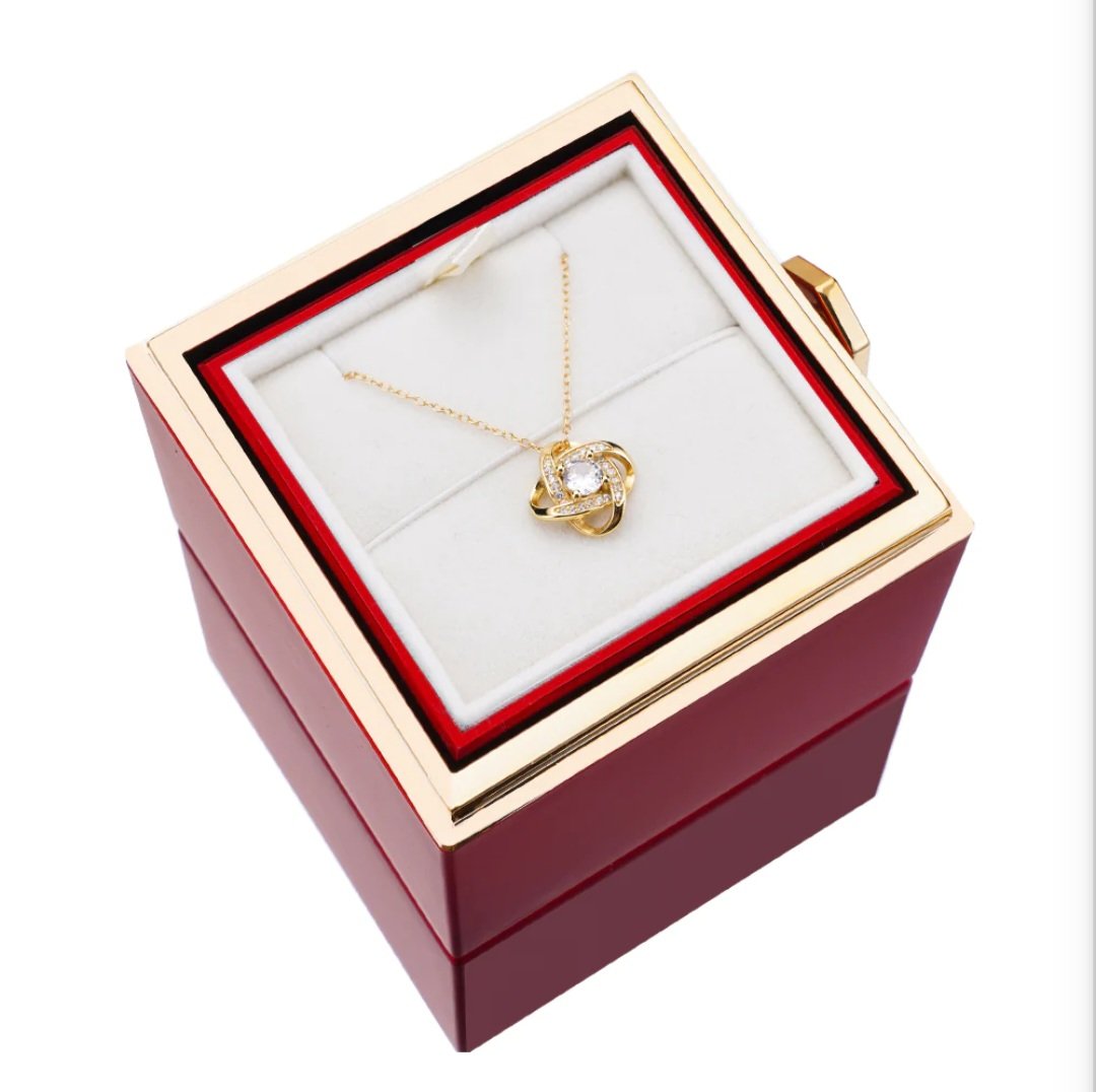 Caixa Rotativa Rosa Real & Colar Esterlina