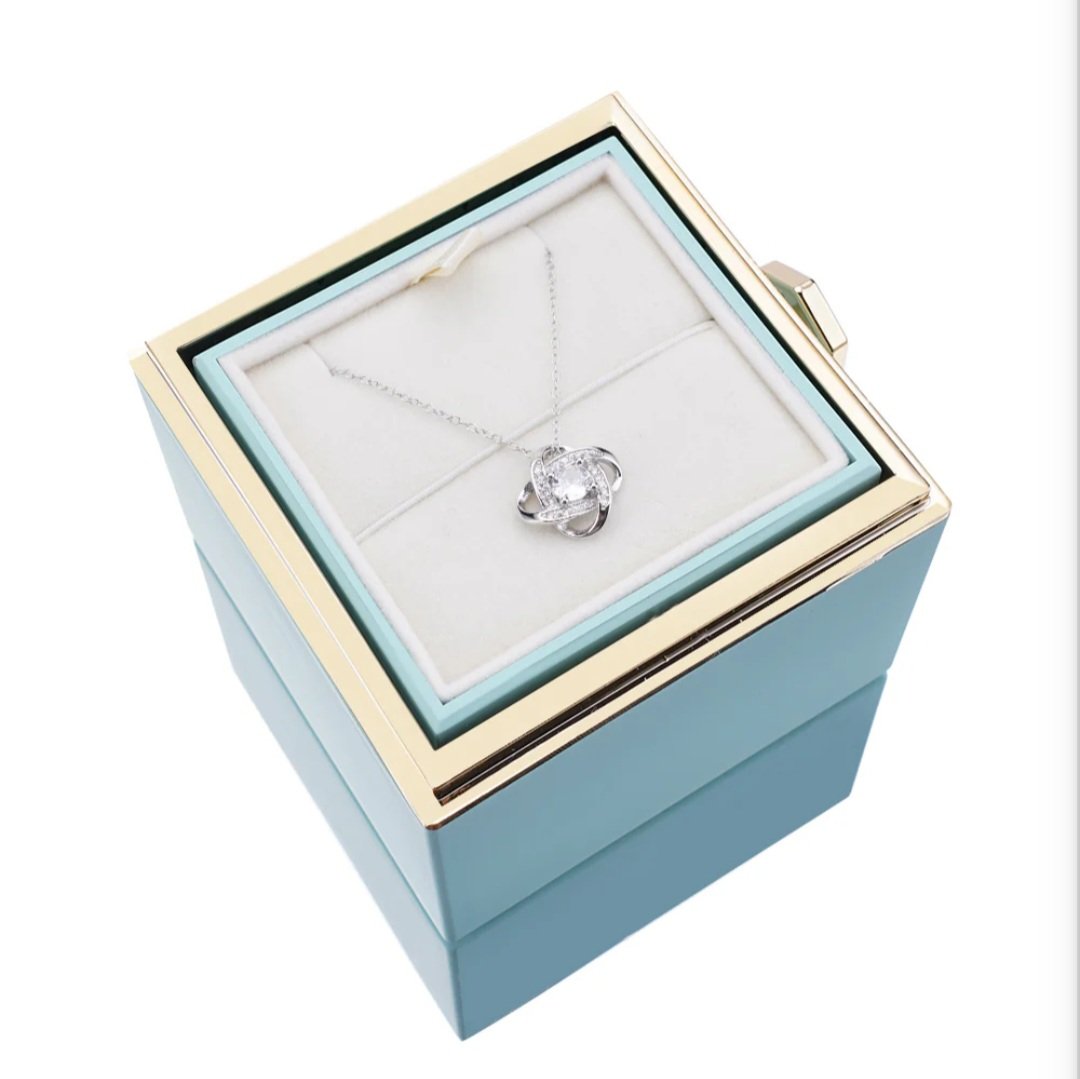 Caixa Rotativa Rosa Real & Colar Esterlina