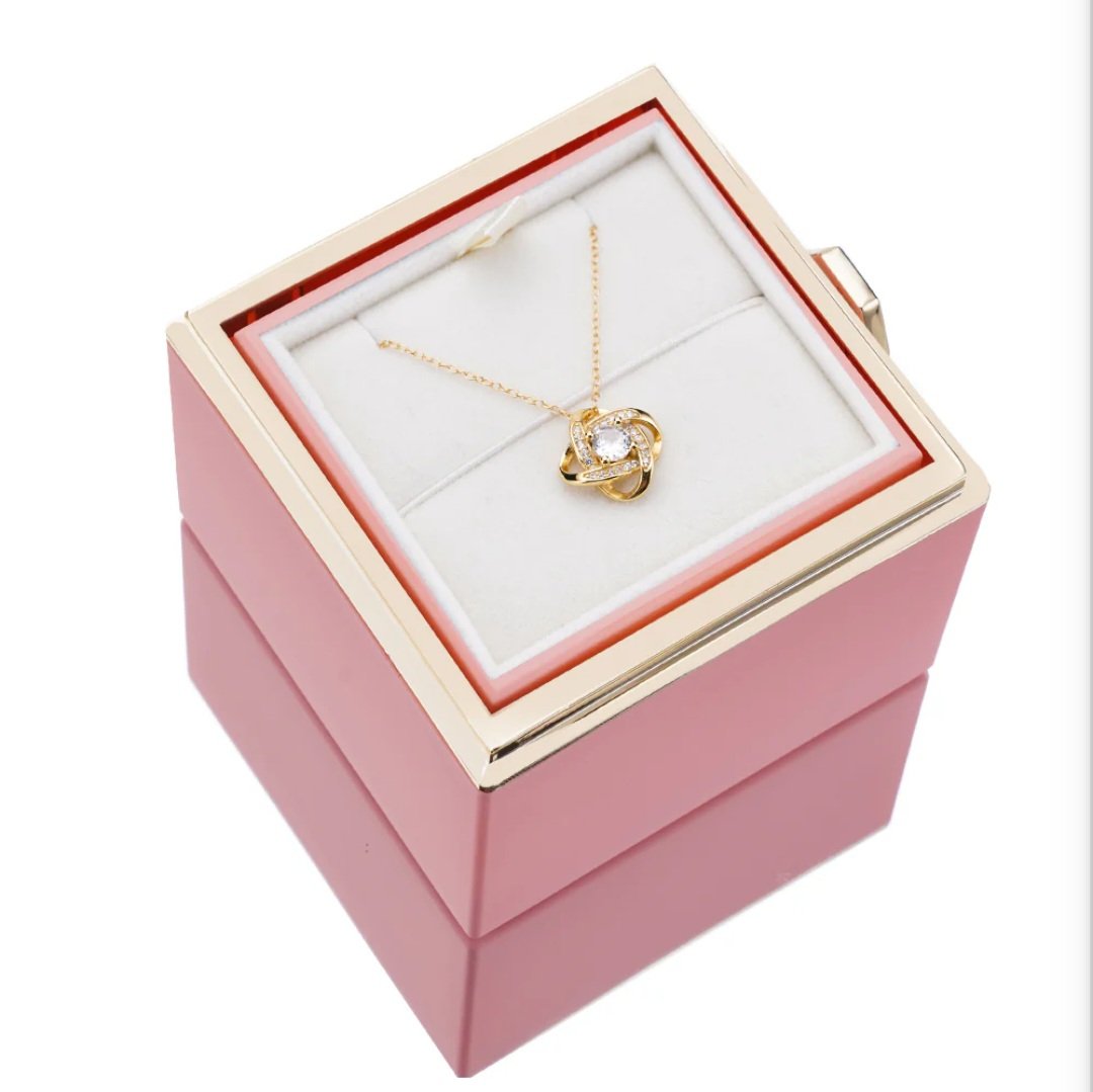 Caixa Rotativa Rosa Real & Colar Esterlina