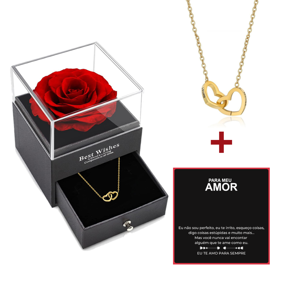 Caixa Com Rosa Real & Colar Dual Love Personalizado